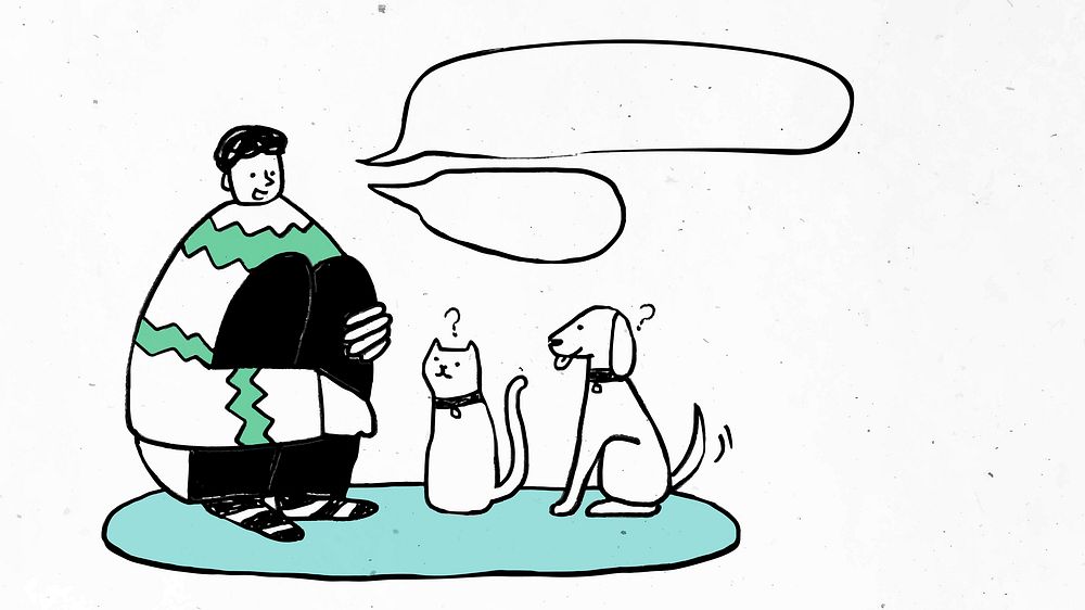Man talking to his pets during COVID-19 quarantine illustration