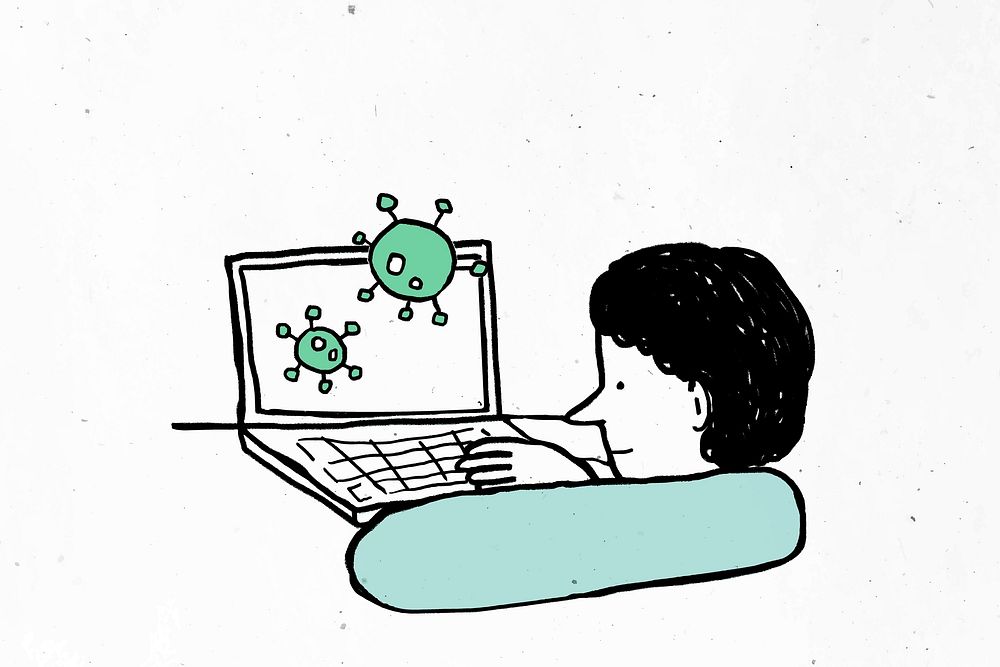 Man studying online during the coronavirus outbreak illustration