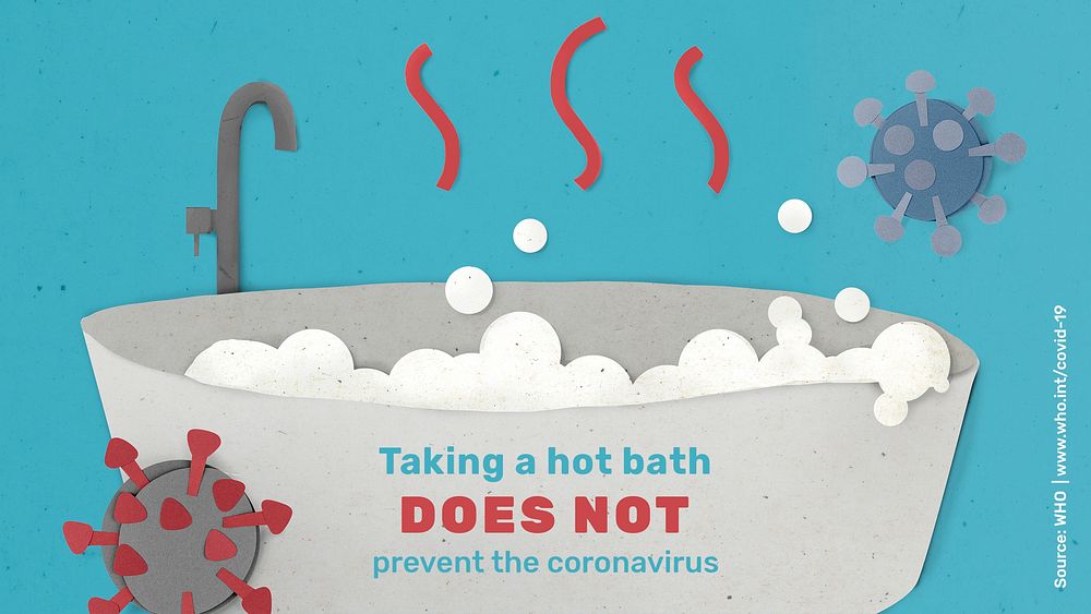 Taking a hot bath does not prevent the coronavirus paper craft social template 