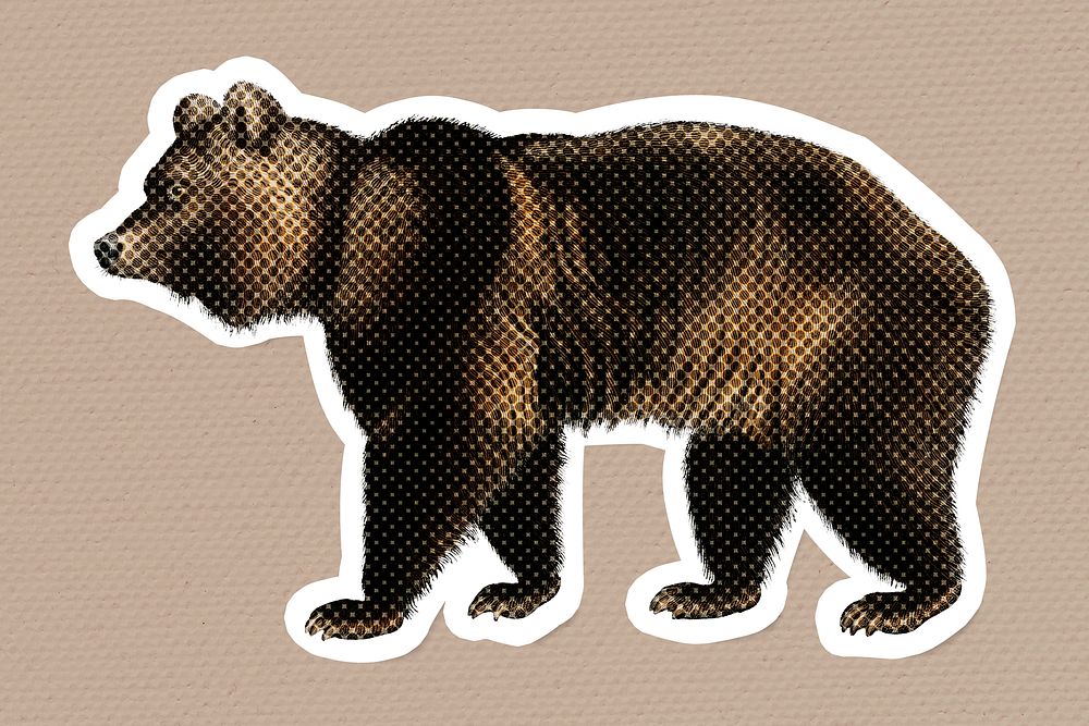 Halftone Brown Bear sticker with a white border