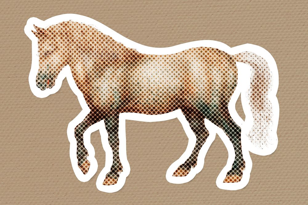 Halftone horse sticker with a white border