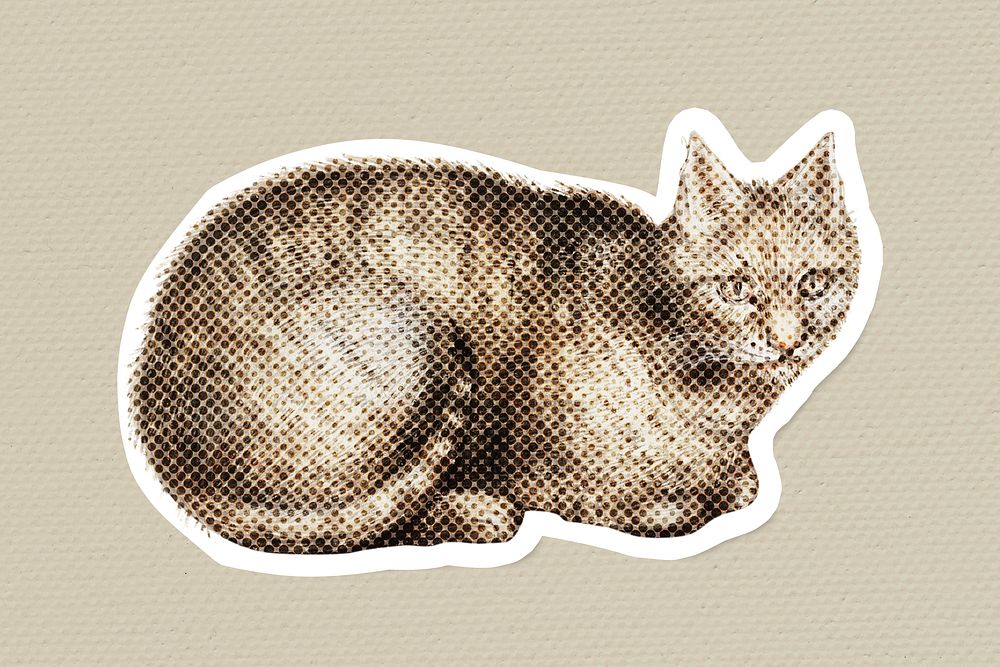 Halftone domestic cat sticker with a white border