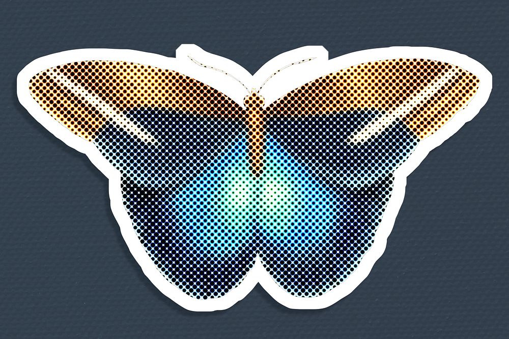 Halftone owl butterfly sticker  with a white border