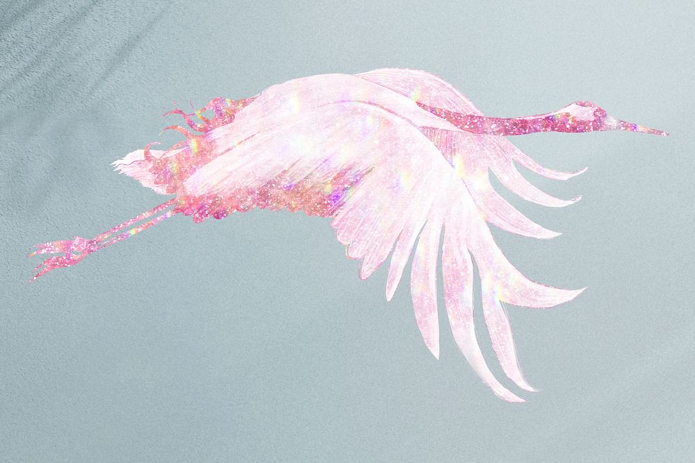 Pink holographic Japanese crane design element