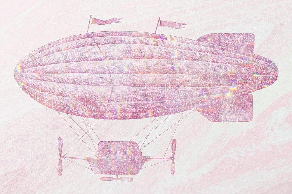 Pink holographic hot air balloon  design element