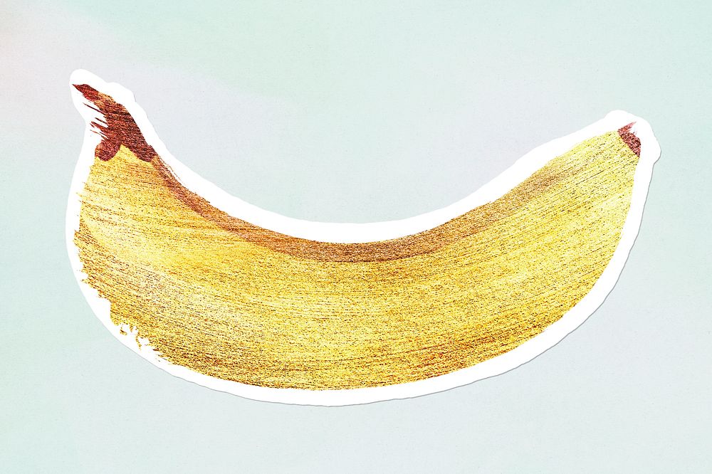 Hand drawn banana brush stroke style sticker design resource with white border