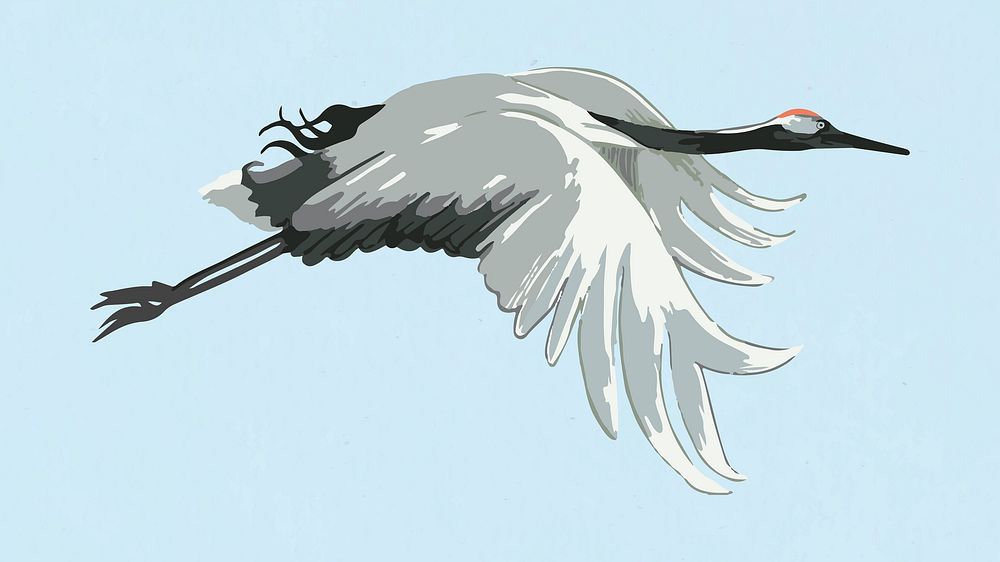 Vectorized red-crowned crane bird design element
