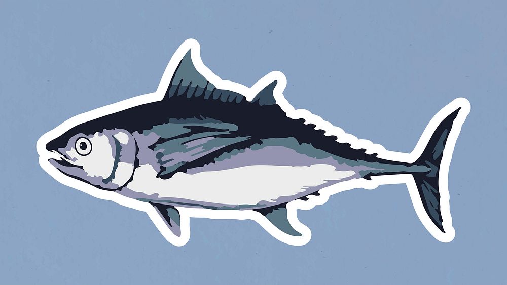 Vectorized tuna fish sticker with a white border