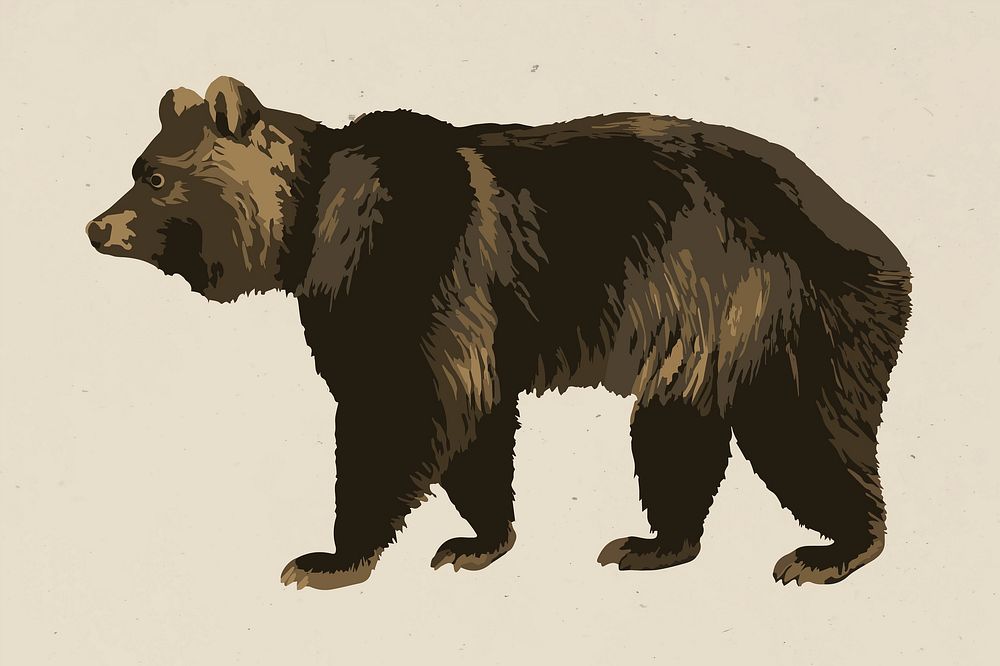 Vectorized grizzly bear sticker overlay on a beige background 