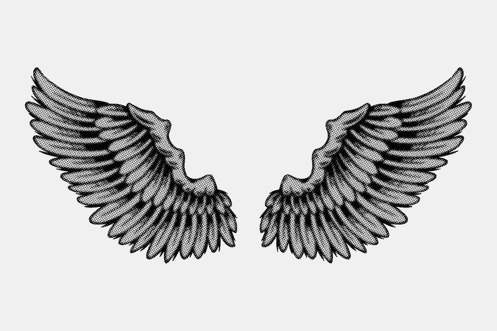 Gray halftone wings sticker design element