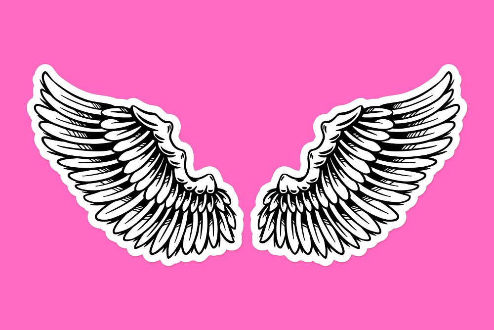 Wings outline sticker overlay with a white border vector