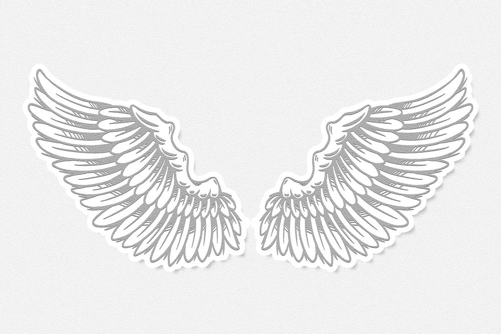 Gray wings outline sticker overlay with a white border design resource
