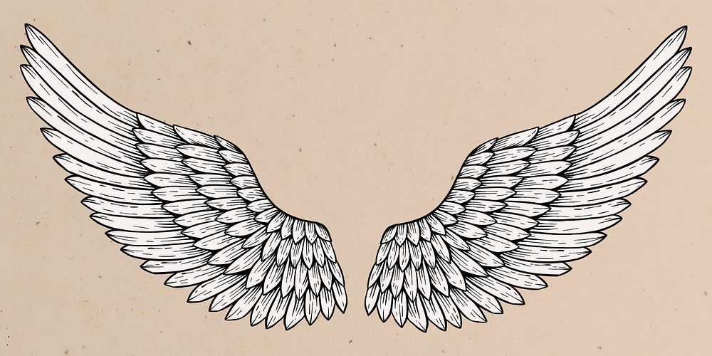 Angel wings outline sticker overlay on a beige background 