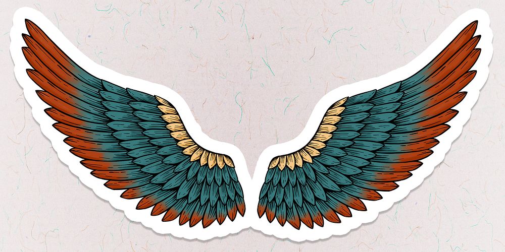 Colorful angel wings sticker overlay with a white border