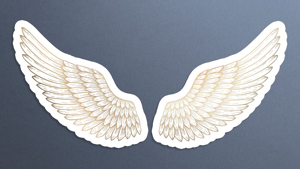 Golden wings sticker overlay with a white border design resource