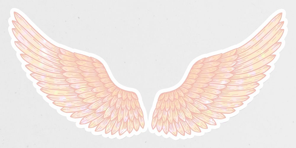 Peach angel wings sticker overlay with a white border