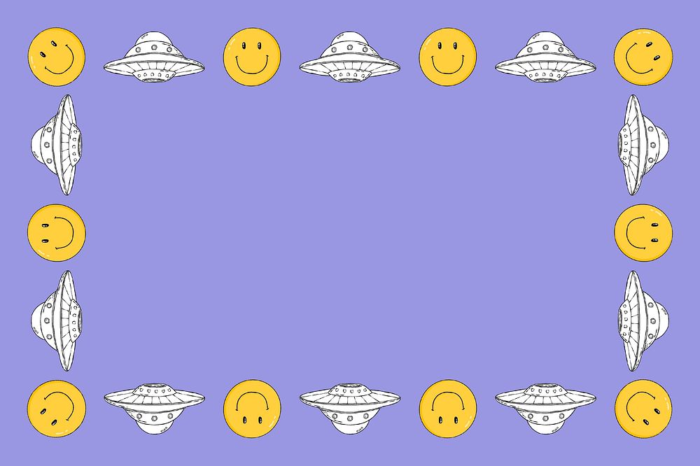 Retro smiley and UFOs frame psd