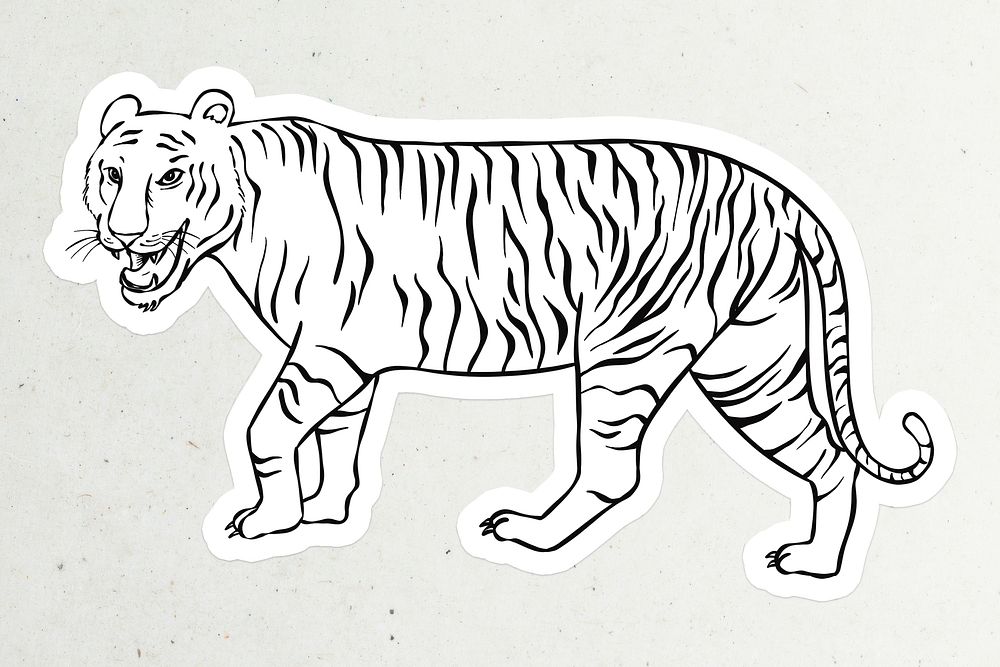 White wildlife tiger walking psd sticker