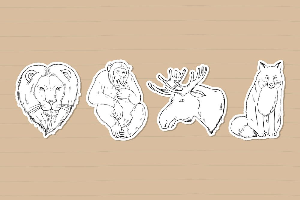 Vector animal sticker collection black and white