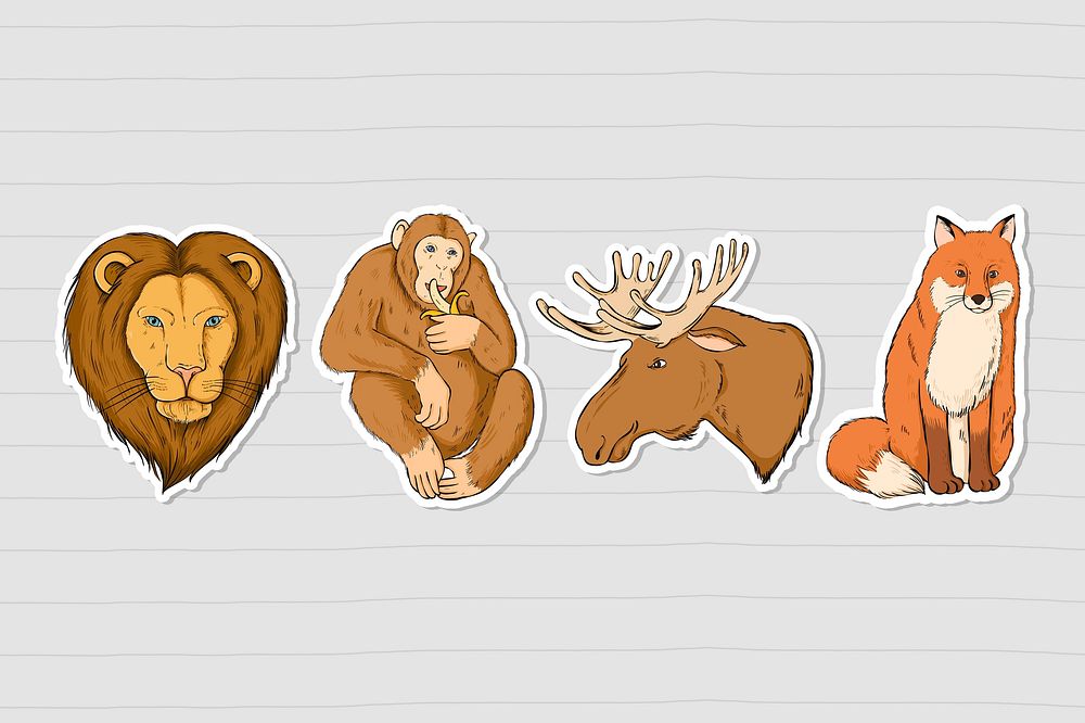 Vector animal sticker collection colorful clipart 