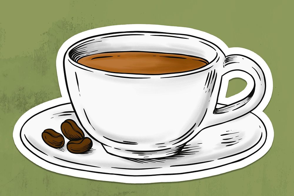 Cup of coffee sticker with a white border