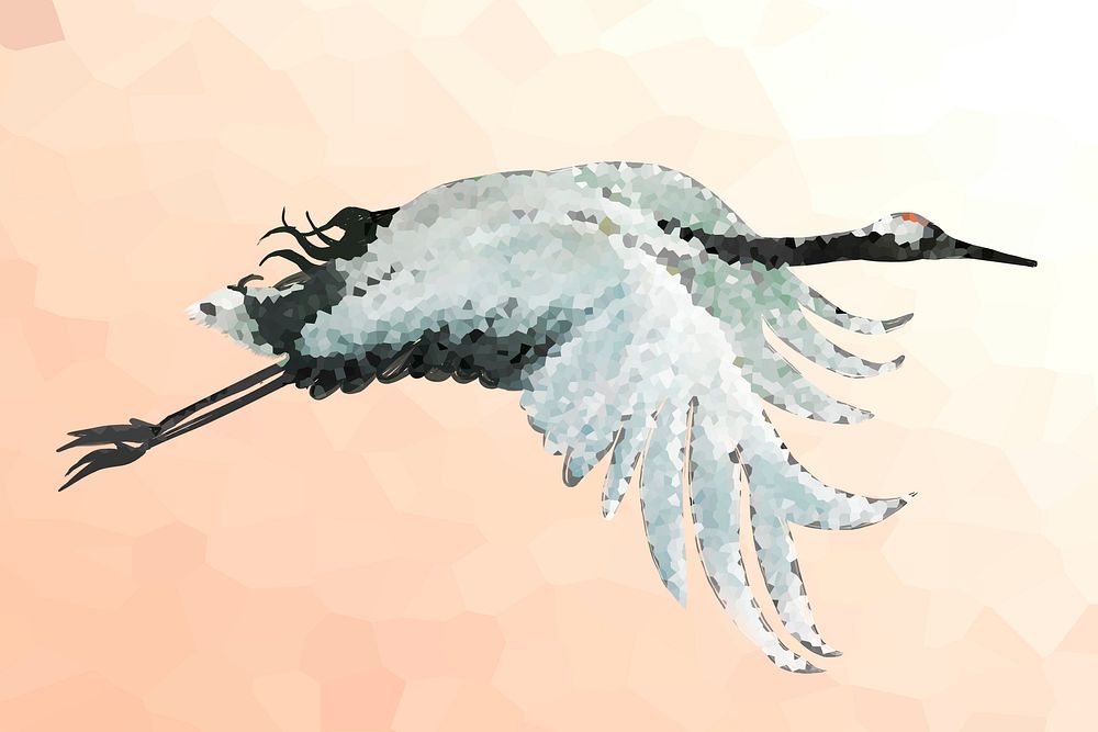 Crystallized style flying Japanese crane illustration design element
