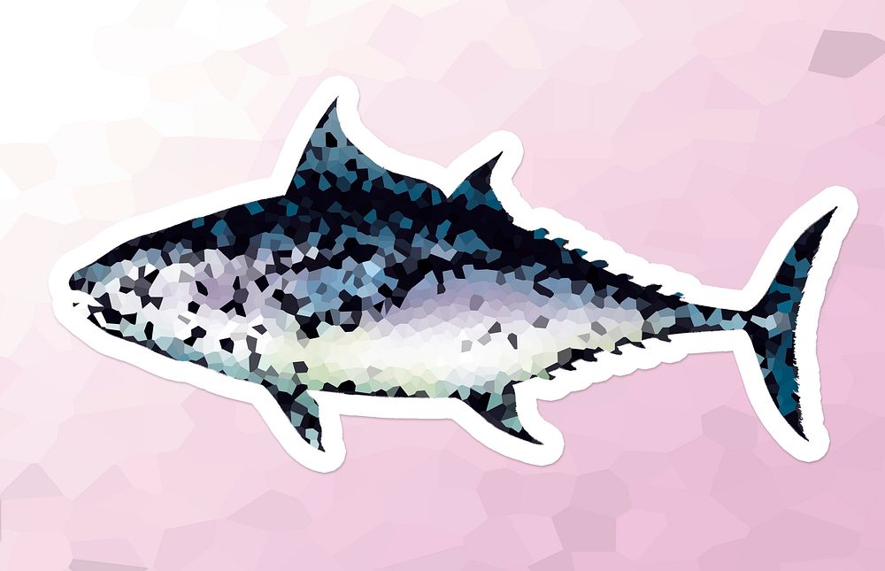 Crystallized tuna fish sticker overlay with a white border illustration