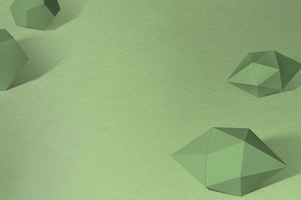 3D green elongated hexagonal bipyramid and gray pentagon dodecahedron design element