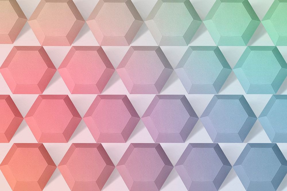 Rainbow paper craft hexagon patterned background