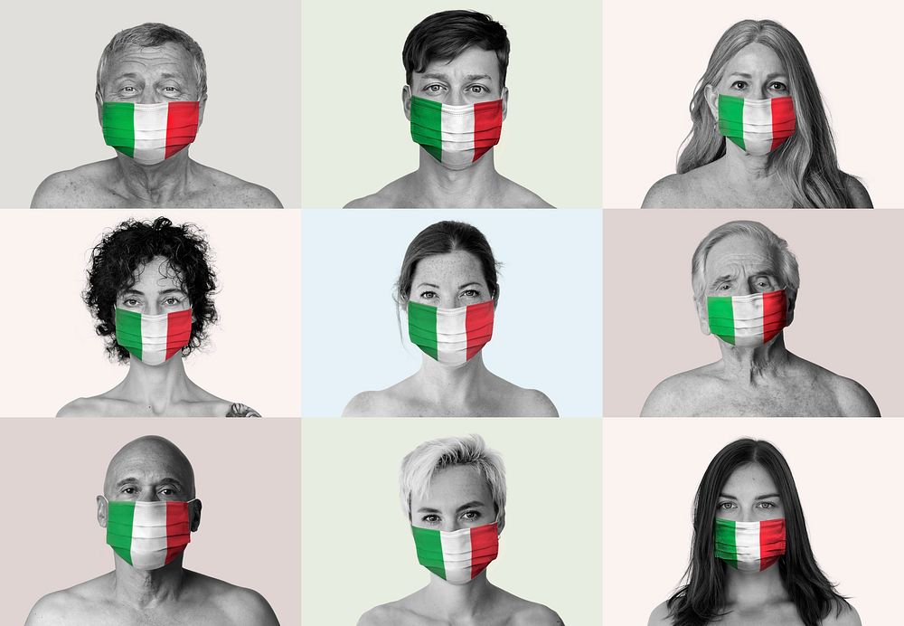 Italian people wearing face masks during coronavirus pandemic set