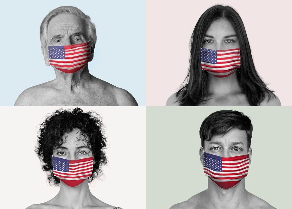 American people wearing face masks during coronavirus outbreak mockup collection