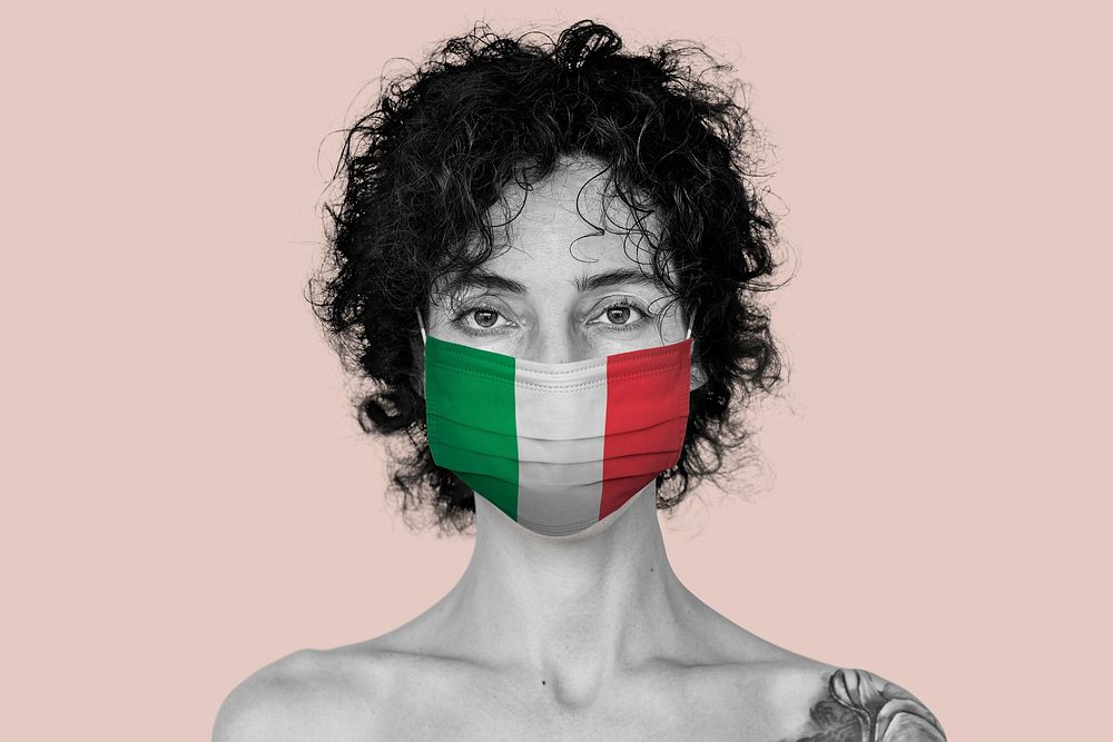 Italian woman wearing a face mask during coronavirus pandemic mockup