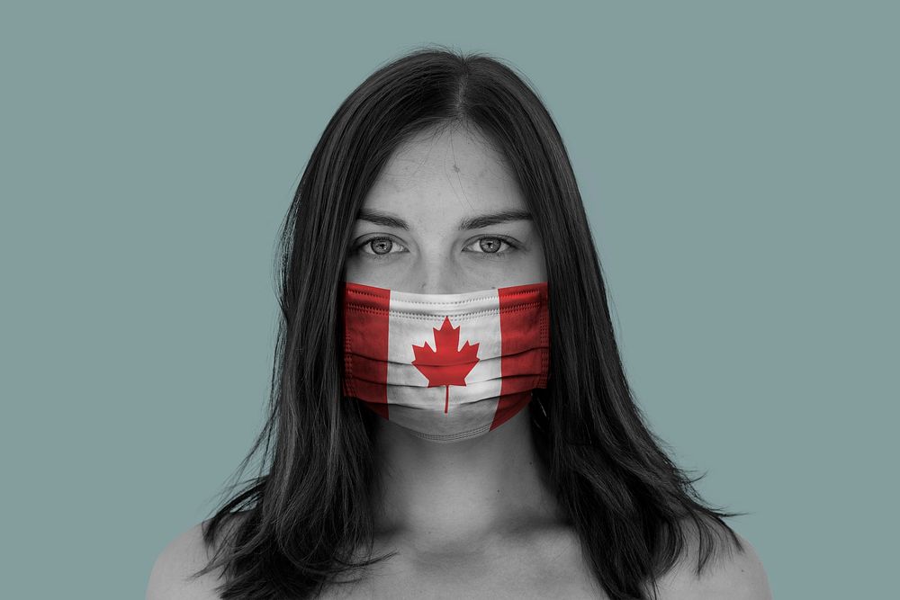 Canadian woman wearing a face mask during coronavirus pandemic mockup