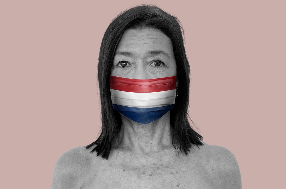 Dutch woman wearing a face mask during coronavirus pandemic mockup
