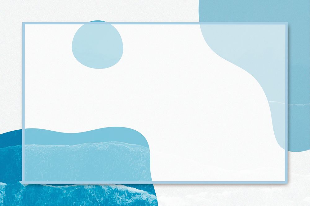Sky blue rectangular frame psd on blue wavy texture illustration