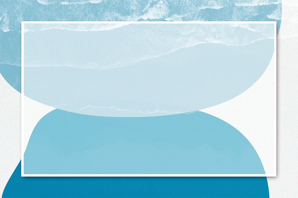 White rectangular psd frame on blue wavy texture illustration