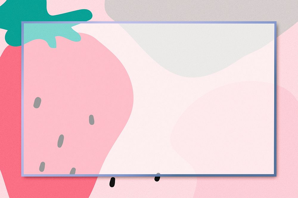 Violet frame psd with a strawberry on pink illustration