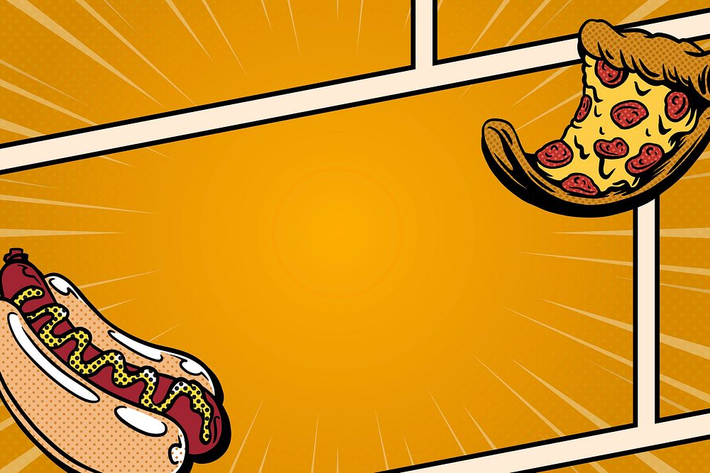 Pop art hotdog and pizza comic strip template