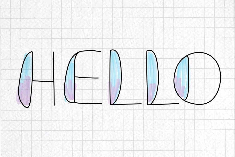 Hello doodle typography on a grid background design resource vector 