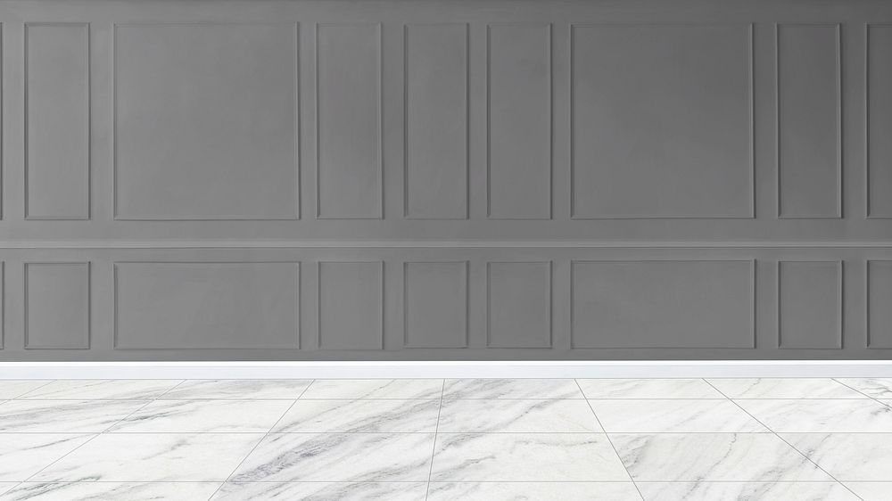 Gray patterned wall with marble floor