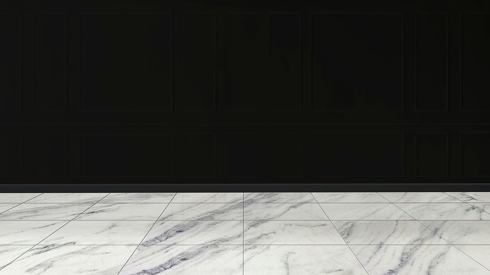 Black wall mockup with marble floor