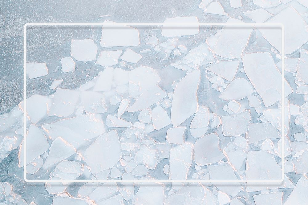 Broken ice cold water frame psd background