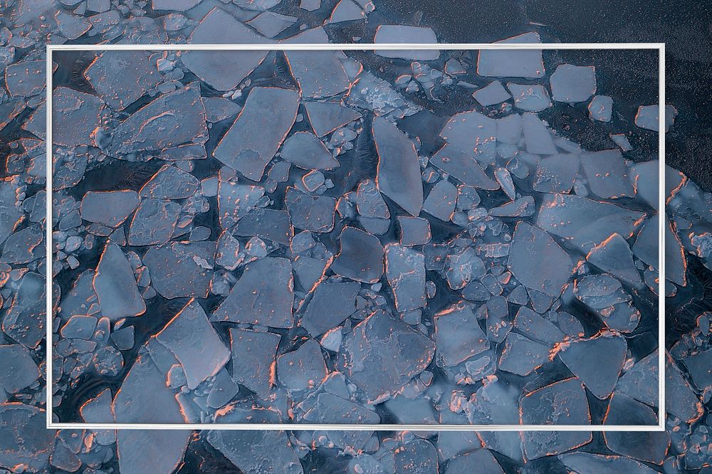 Psd frame broken ice cold water background