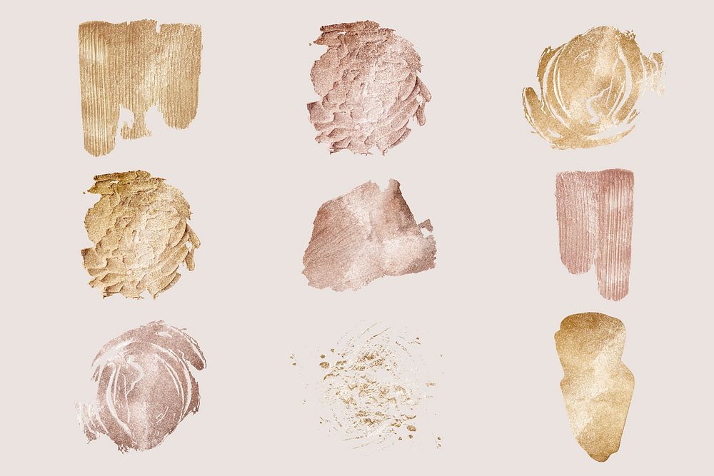 Smudged glitter gold paint vector set