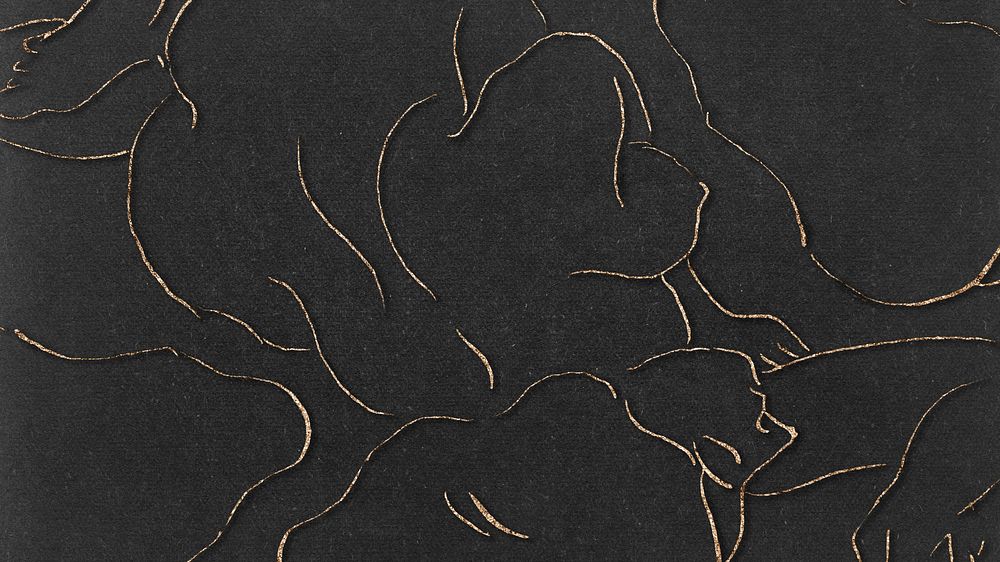 Abstract glittery gold doodle on black background