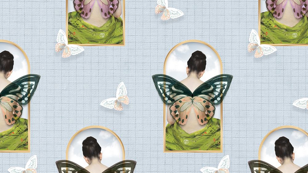 Nude woman with butterfly wings pattern background