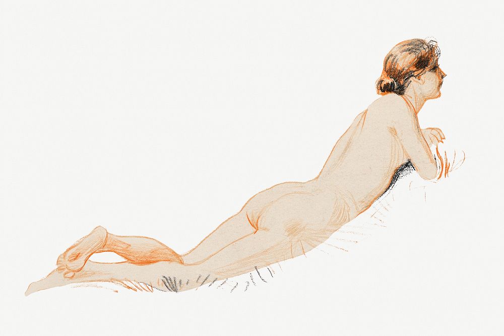 Sketch reclining naked woman psd