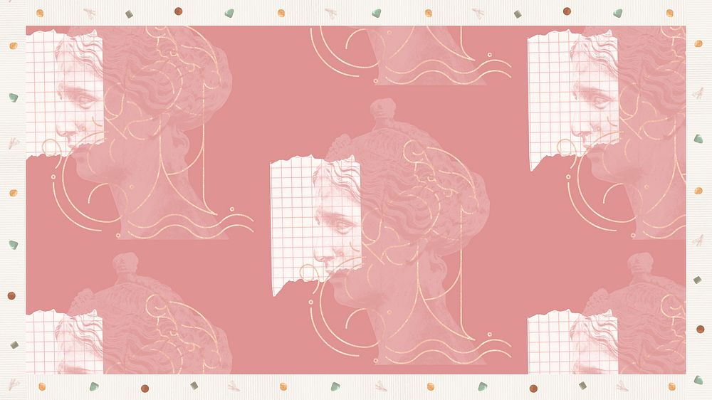 Woman with leaf doodle pink background