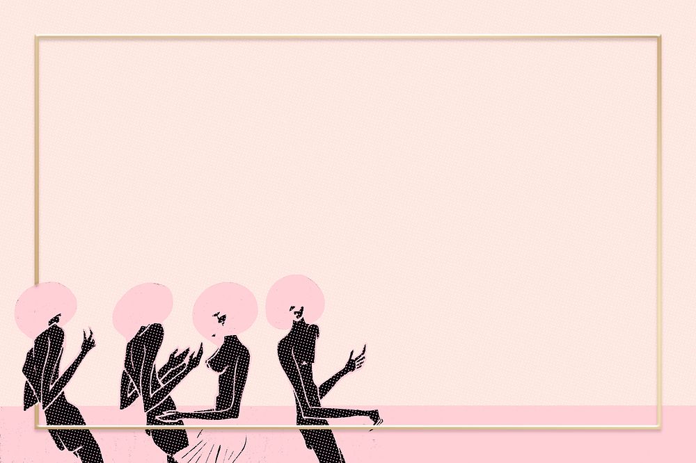 Black halftone women dancing psd frame in pink background