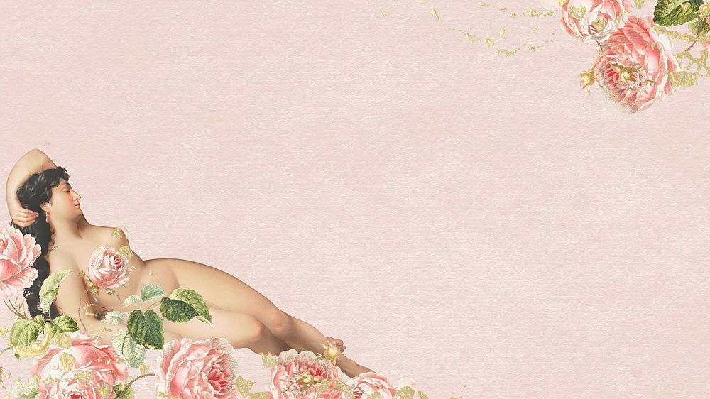 Naked woman with flowers background